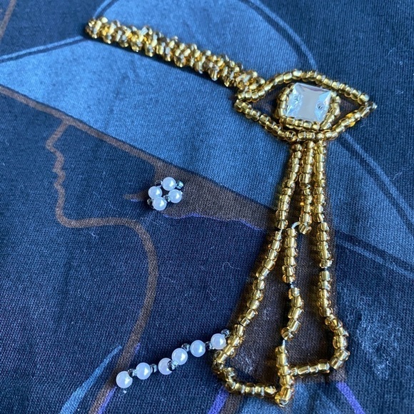 Vintage Shruchrzen Women’s Black Top with Fancy Rhinestone and Faux Pearl Accent - Picture 3 of 12